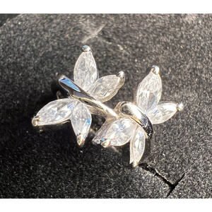 Sterling Silver Cubic Zirconia Double Butterfly Ring-- Size 7--Gorgeous!